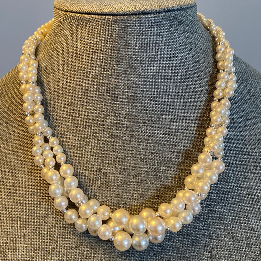 Three Strand Twist Pearl Necklace